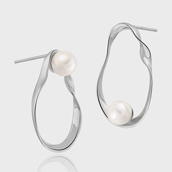 Modern Geometry Irregular Elliptic Shell Pearls Silver Dangling Earrings