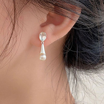 Women Geometry Waterdrop Shell Pearls 925 Sterling Silver Stud Earrings