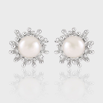 Girl Round Natural Pearl Sunshine 925 Sterling Silver Stud Earrings