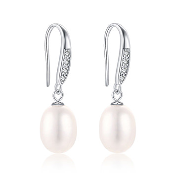 Simple Classic CZ Shell Pearl 925 Sterling Silver Dangling Earrings