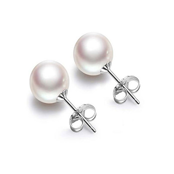 Fashion 925 Sterling Silver White Shell Pearl Concise Stud Earrings(8mm)