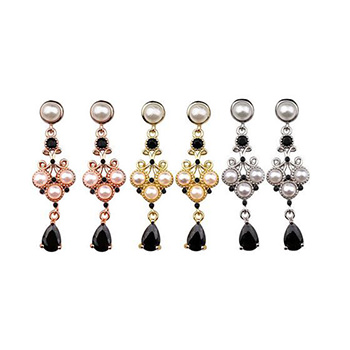 Black Cubic Zirconia Waterdrop Shell Pearl 925 Sterling Silver Dangling Earrings