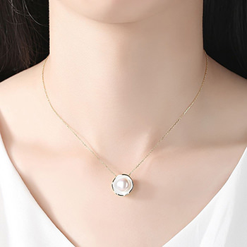 Geometry Round Natural Pearl 925 Sterling Silver Necklace