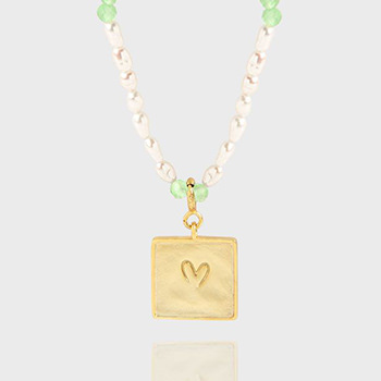 Anniversary Shell Pearls Heart Square Tag 925 Sterling Silver Necklace