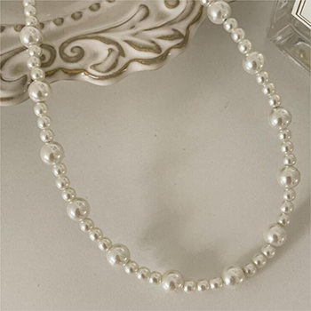 Women Elegant Large Small Round Pearls 925 Sterling Silver Necklace