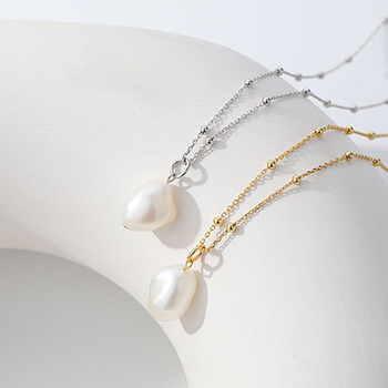 Lady Irregular Natural Baroque Pearl Beads Chain Silver Necklace