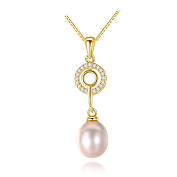 Cubic Zirconia Ring Natural Pearl 925 Sterling Silver Necklace