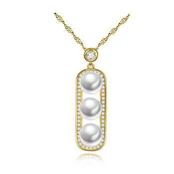 Elegant Peapod Cubic Zirconia Natural Pearl 925 Sterling Silver Necklace