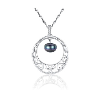 Hollow Half-Round Natural Pearl Cubic Zirconia 925 Sterling Silver Necklace