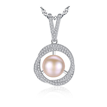 Natural Pearl In Twisted Cubic Zirconia Circle 925 Silver Necklace