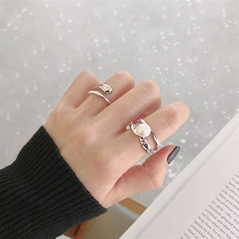 Irregular Line Shell Pearl 925 Sterling Silver Adjustable Ring