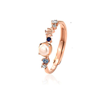 Elegant Shell Pearl Mermaid Tail CZ 925 Sterling Silver Adjustable Ring