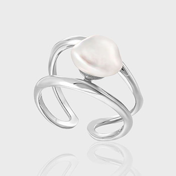 Double Layers Irregular Natural Baroque Pearl Sterling Silver Adjustable Ring