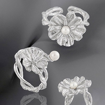 Beautiful Shell Pearl Flower Branch 925 Sterling Silver Adjustable Ring