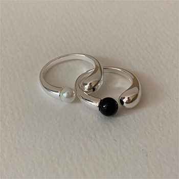 Casual Round Shell Pearl 925 Sterling Silver Adjustable Ring