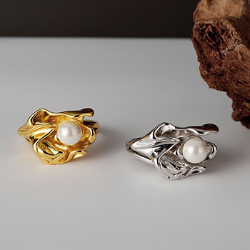 Fashion Irregular Flower Shell Pearl 925 Sterling Silver Adjustable Ring