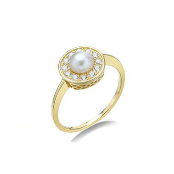 Elegant Round Natural Pearl CZ 925 Sterling Silver Ring