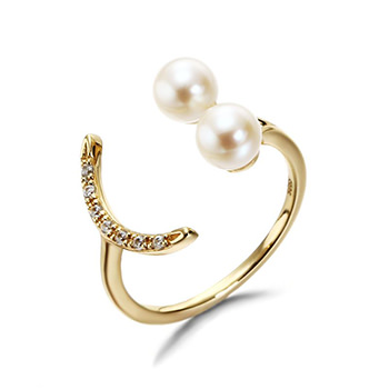 Wedding Natural Pearl Smile CZ 925 Sterling Silver Adjustable Ring