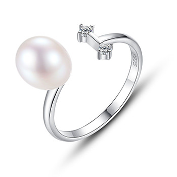 Waterdrop Natural Pearl CZ 925 Silver Adjustable Ring