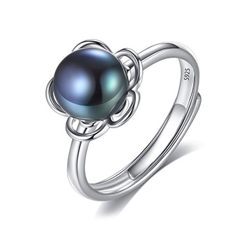 Flower Half-Round Natural Pearl 925 Silver Adjustable Ring