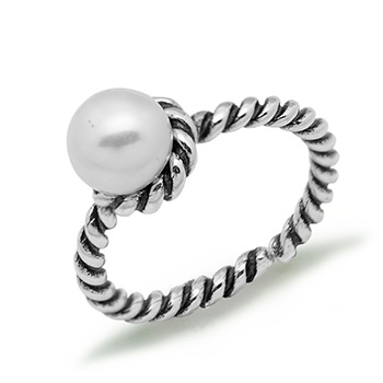 Half Round NaturalPearl/Twisted Flower 925 Sterling Silver Adjustable Ring 