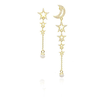 Cubic Zirconia Moon Stars Shell Pearl 925 Silver Dangling Earrings