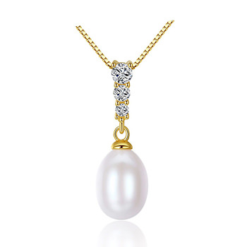 Cubic Zirconia Waterdrop Natural Pearl 925 Silver Necklace