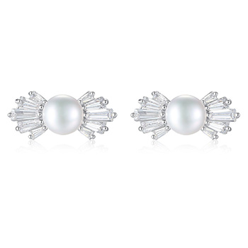 Candy Cubic Zirconia Waterdrop Natural Pearl 925 Silver Stud Earrings