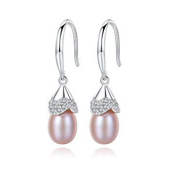 Cubic Zirconia Waterdrop Natural Pearl 925 Silver Dangling Earrings