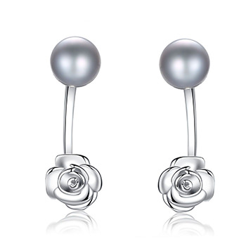 Rose Flower Natural Pearl 925 Silver Dangling Earrings