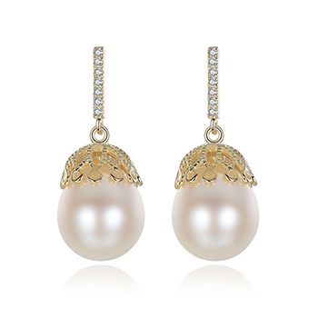 Cubic Zirconia Hollow Natural Pearl 925 Silver Dangling Earrings