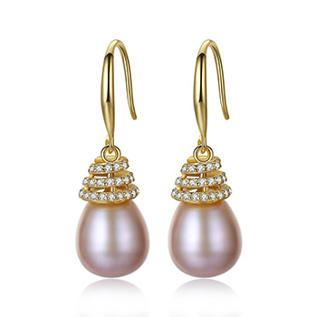 Cubic Zirconia Waterdrop Natural Pearl 925 Silver Dangling Earrings