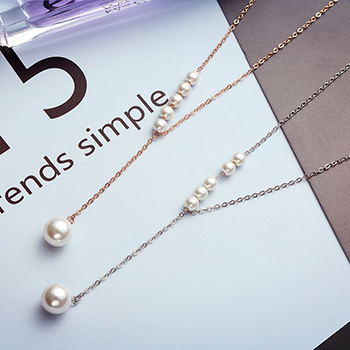 Simple Shell Pearl 925 Silver Dangling Necklace