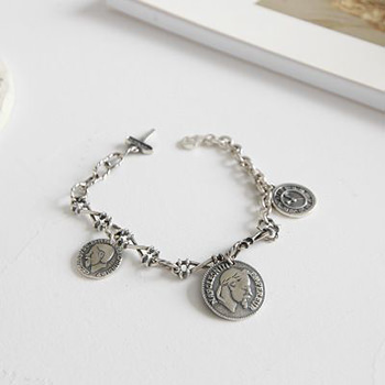 Vintage Napoleon Portrait Coin 925 Sterling Silver Bracelet