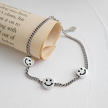 Students Three Smile Face Vintage 925 Sterling Silver Bracelet