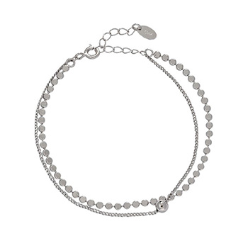 Fashion Double Layers Beads Curb Chain 925 Sterling Silver Bracelet