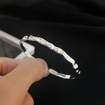 Simple Irregular Wave Fashion 925 Sterling Silver Open Bangle