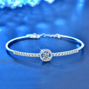 Gift Round Moissanite CZ 925 Sterling Silver Open Bangle