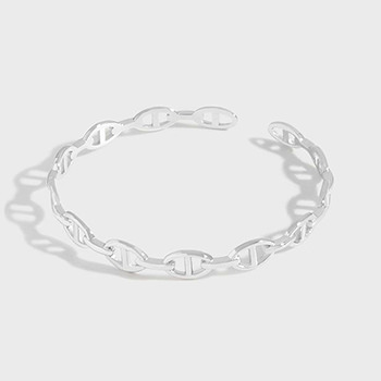 Shiny Puffed SOLID Mariner Chain 925 Sterling Silver Open Bangle