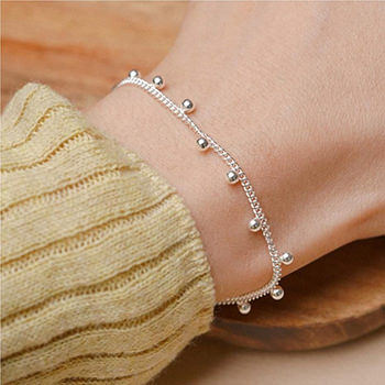 Casual Beads Curb Chain 925 Sterling Silver Bracelet