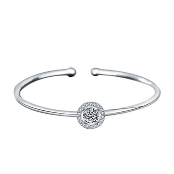 Fashion  Handmade Round Dancing CZ Solid 925 Sterling Silver Open Bangle