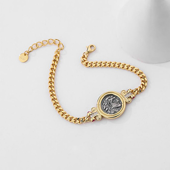 Fashion Vintage Portrait Coin 925 Sterling Silver Bracelet