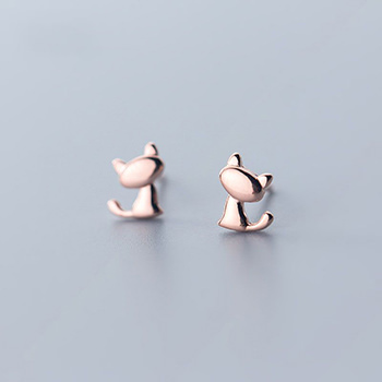 Cute Animal Cat 925 Sterling Silver Studs Earrings