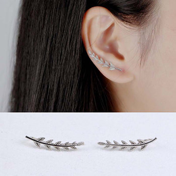 Leaves Branch 925 Sterling Silver Climbing Stud Earrings