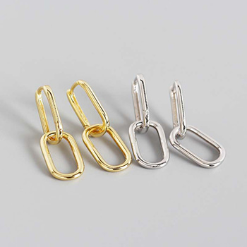 Geometry Hollow Ellipse Chain 925 Sterling Silver Hoop Earrings