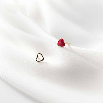 Asymmetry Red Heart Hollow Silver Stud Gold Plated Earrings