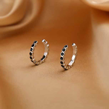 Simple Black Epoxy 925 Sterling Silver Non Pierced Earrings