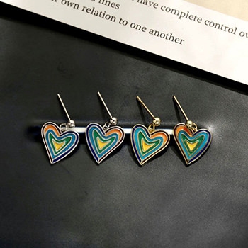 Colorful Abstract Heart 925 Sterling Silver Dangling Earrings