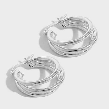 Daily Triple Circles 925 Sterling Silver Hoop Earrings