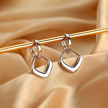 Geometry Rhombus 925 Sterling Silver Leverback Dangling Earrings